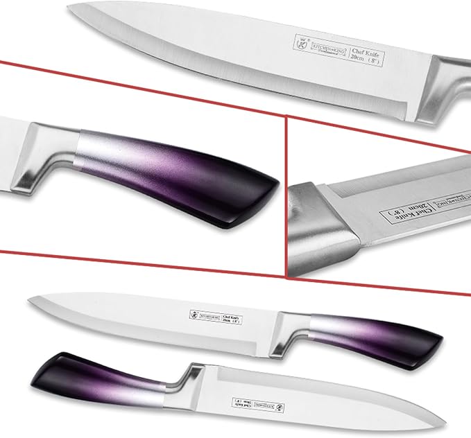 Kitchen Knife Set, 9Pcs Purple Knife Set with Acrylic Block, Ergonomical Handle,Non Stick Sharp Stainless Steel Chef Knife Block Set for Home Cooking Gift