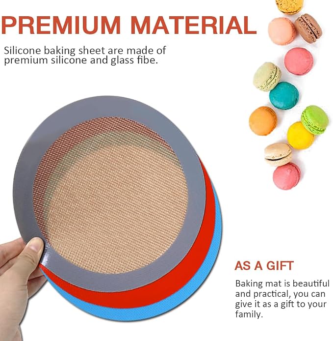 Round Silicone Baking Mat for 8 Inch Cake Pan, 3 Pack | Non-stick, Heat-resistant, Reusable, For Oven, Toaster, Baking Pan, Air Fryer