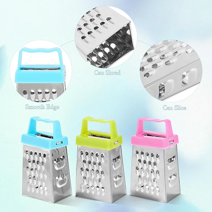 Kichvoe 6-Pack Mini Cheese Grater Set Stainless Steel Box Graters with Non-Slip Handle for Garlic Ginger Vegetable Shredding Slicing Compact Kitchen Tool 2.63X1.45X1.06In
