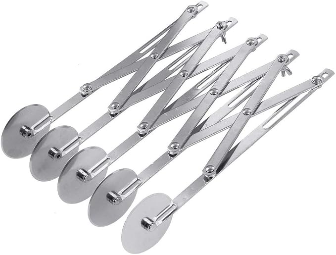 Adjustable Pastry Cutter, 5 Wheel Stainless Steel Dough Divider, Stainless Steel Expandable Pizza Slicer Multi-Round Pastry Knife Baking Cutter Roller Cookie Dough Cutter Divider (silver)