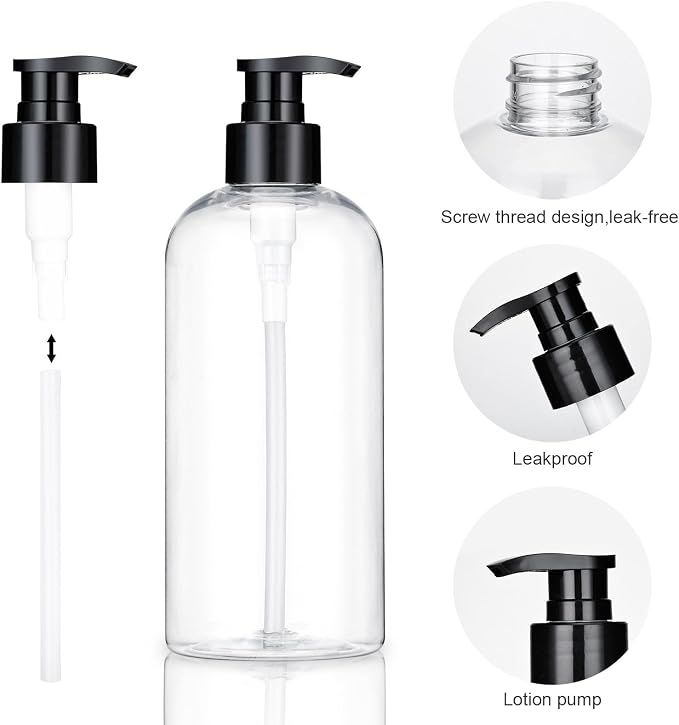 Plastic Pump Bottles Dispenser 2Pack 16.9oz Shampoo Bottle BPA Free | Empty Pump Bottle Refillable Clear Shampoo Conditioner for Lotion, Liquid Soap, Massage Oil