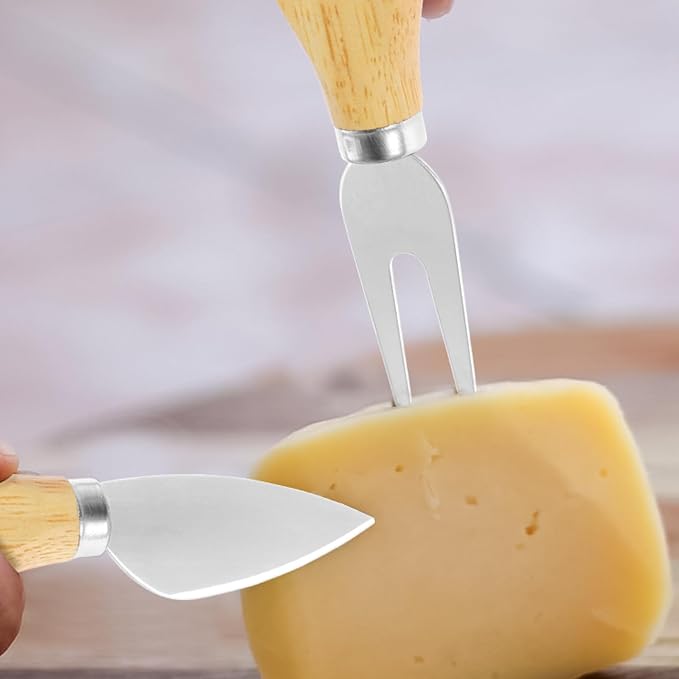 16Pcs Cheese Knives Bulk,Stainless Steel Cheese Knife Spreaders Set Butter Cutter Cheese Cutting Spatula Forks Wooden Handle Small Cheese Spreader Tool Cheese Knives for Charcuterie Board Christmas