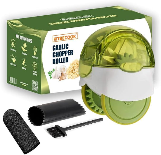 Garlic Chopper Roller Set with Peeler and Cleaning Brush - Effortless Garlic Mincing