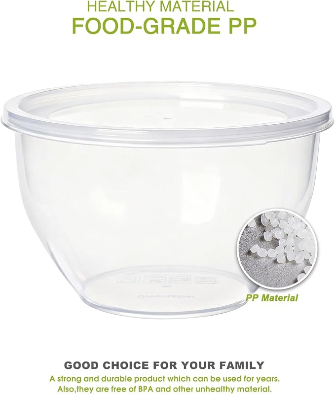 Greentainer Plastic Mixing Bowls with Lids Set for Kitchen, 5 Set Nesting Bowls for Mixing, Baking, Prepping, Cooking and Serving Food, Mixing Bowls Dishwasher, Microwave Safe