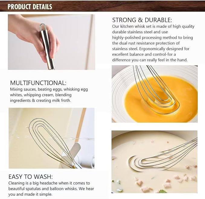 10.63" Stainless Steel Flat Whisk,Egg Beater for Blending,Whisking,Beating,or Stirring for Home and Kitchen