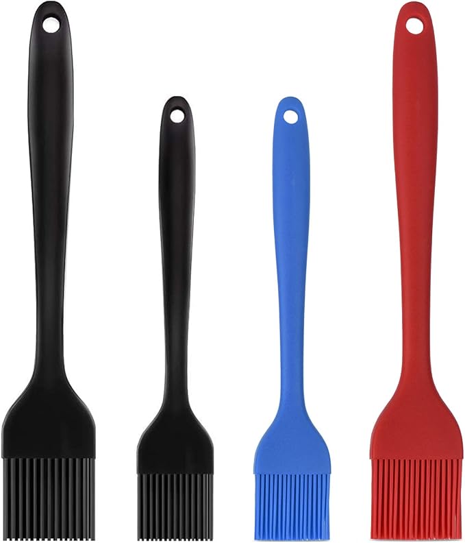 Hhyn Silicone Basting Pastry Brush Set 4 Pack, Multicolor | Heat Resistant Spread Oil Butter Sauce for BBQ Grill Barbeque Kitchen Baking Cooking Pastries, 2 Large & 2 Small