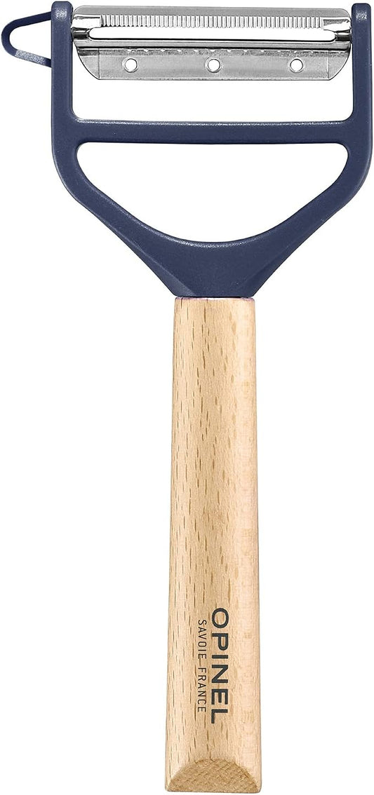 Opinel - T-DUO Peeler - Beech Wood Handle - Double Stainless Steel Blade - Vegetable Peeler, Preparation of Juliennes - Ideal for Right and Left Handed People - Blue