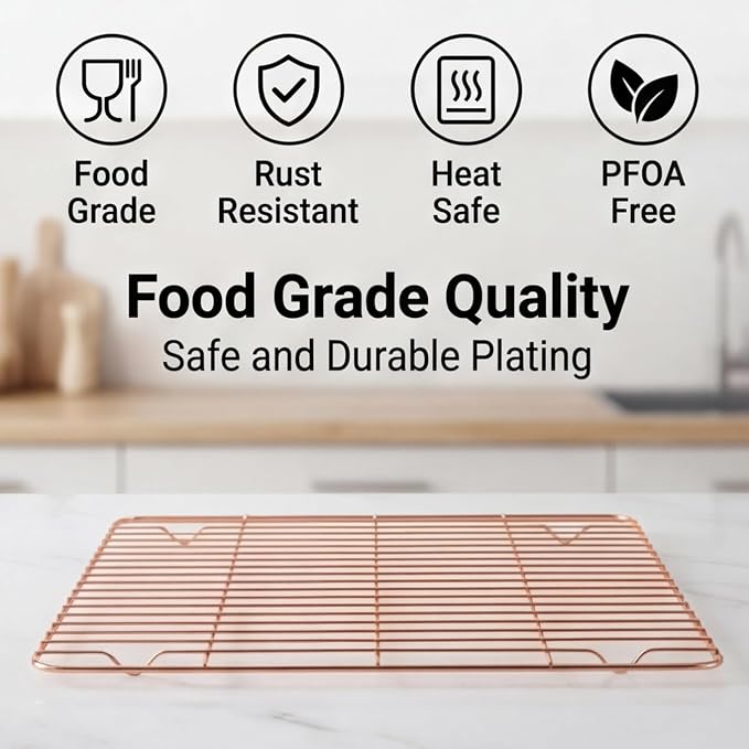 2 Pack Rose Gold Cooling Racks for Baking - 11x11 Inch Square Stainless Steel Wire Rack for Cookies, Cake, Meat - Oven Safe Kitchen Cooling Grid