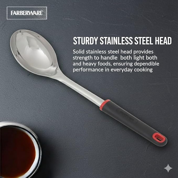 Farberware Classic Stainless Steel Slotted Turner and Basting Spoon, 13.5 Inch Kitchen Utensil for Mixing, Serving, and Basting - Dishwasher Safe Cooking Tool