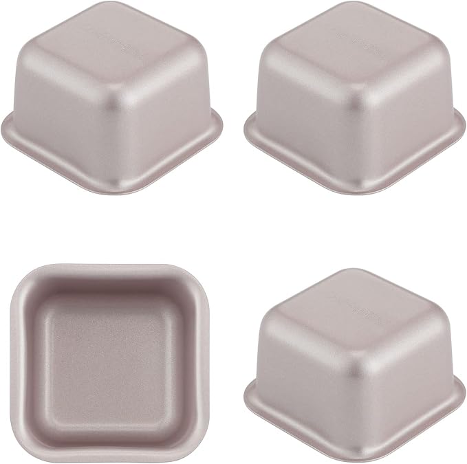 CHEFMADE Mini Brownie Cake Pan Set, 2.4-Inch 4Pcs Non-Stick Square Muffin Pan Blondie Bakeware for Oven and Instant Pot Baking (Champagne Gold)