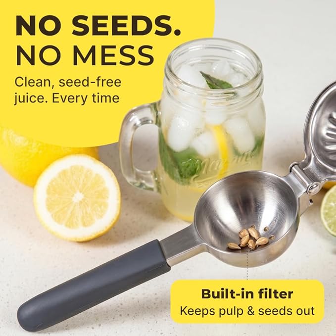 Large Lemon Squeezer Stainless Steel Press - Non-Slip Grip, Heavy Duty, Manual Design - Effortless Pro-Grade Lemon, Lime, Orange, and Citrus Fruit Hand Held Lemon Juicer Squeezer - No Seeds, Max Juice