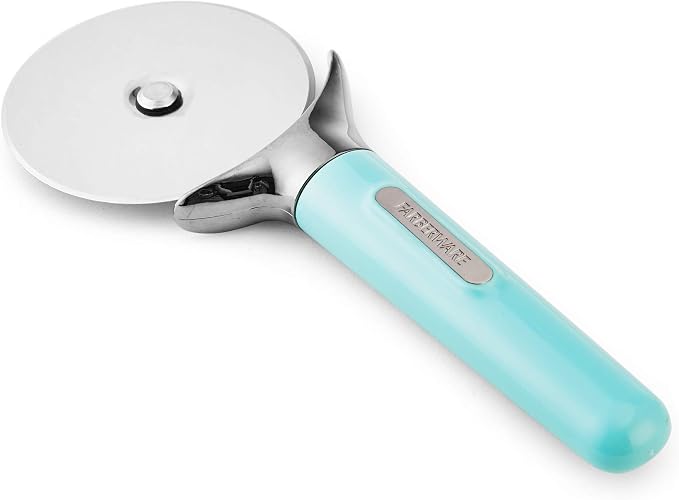 Farberware Pro Pizza Cutter Wheel with Aqua Sky Handle, Sharp Stainless Steel Blade, Finger Guard, Raised Tip-Up Head, Dishwasher Safe - Cuts Pizza, Pie Crust and Pastry