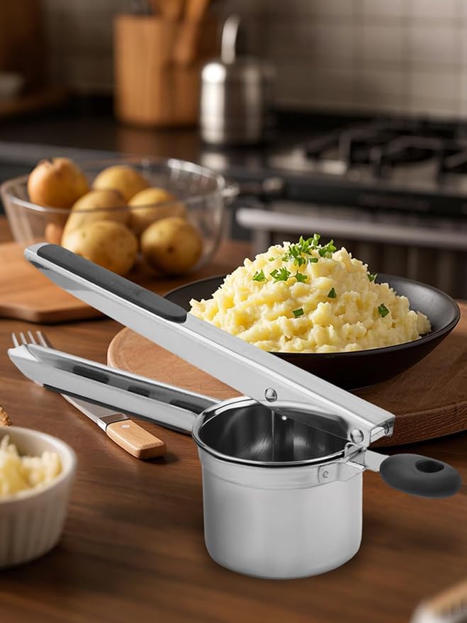 Potato Ricer, Heavy Duty Stainless Steel Potato Masher and Ricer for Mashed Potatoes, Kitchen Gadget for Mashed Potatoes with 3 Interchangeable Discs