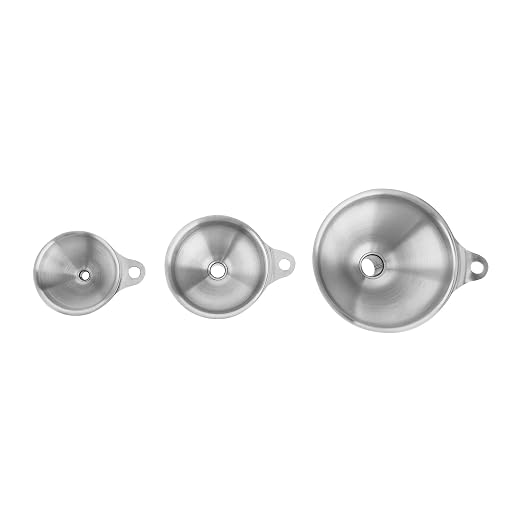 Fox Run Metal Kitchen Funnel Set, 3", 2", and 1.5" Stainless Steel Funnels