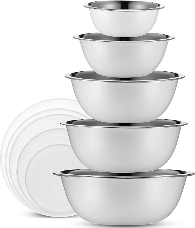 10-Piece Stainless Steel Mixing Bowl Set with Lids for Food Prep & Storage | WHYSKO Mixing Bowls with Lids Set - .75, 1, 1.5, 3 & 5 Quart Kitchen Bowls, Rustproof Metal Nesting Bowls, Dishwasher Safe