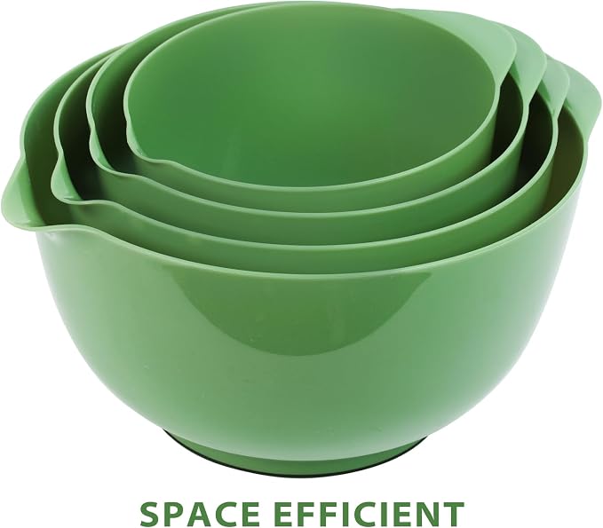 BoxedHome Classic Mixing Bowls Set of 4, BPA Free Plastic Microwave Safe | 4.5, 3.5, 2.5 and 1.7 QT, Non-slip Base Large Non-toxic Nesting Bowl with Pour Spout, Dishwasher Safe, for Prep, Cooking