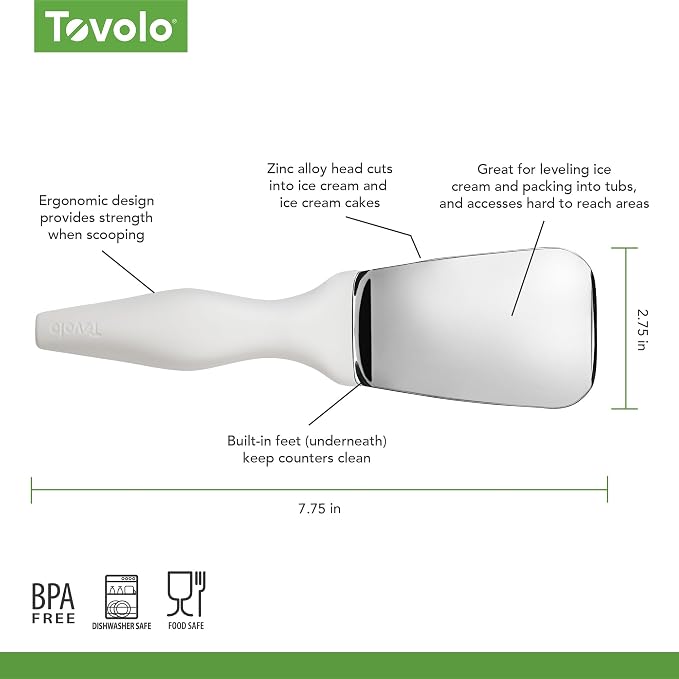 Tovolo Ice Cream Spade Heavy Duty Zinc Alloy Dishwasher Safe Ice Cream Paddle Spade for Shaping Cutting Serving Gelato Sorbet Cookie Dough, Non Slip Ergonomic Handle Ice Cream Spade, White