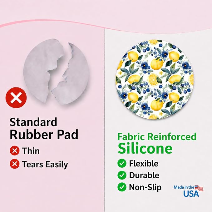 Andreas Silicone Jar Opener, Lemon N' Blueberries– 6.25" Non-Slip Lid Gripper & Garlic Peeler, Food and Dishwasher Safe, Multi-Use, Durable Silicone & Fabric, Made in the USA, JO-616