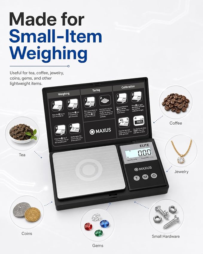 Digital Pocket Gram Scale 500g x 0.01g High Precision with Tray | Weighs Small Food, Jewelry, Ounces, Grains, LCD Display, Tare Function
