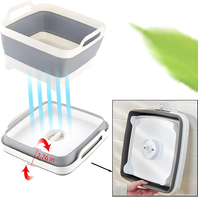 Collapsible Dish Pans for Washing Dishes 9L Portable Wash Dish Basin Foldable Laundry Tub with Drain Plug for Kitchen Sink Camping RV Accessories