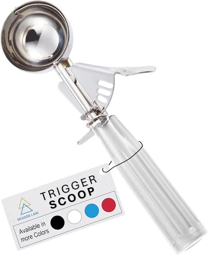Meadow Lane Trigger Scoop - #24 Size (2-in Diameter) 2.7 Tbsp Capacity, Stainless Steel, Portion Control, Ice-cream & Cookie Dough Scoop, Light Gray
