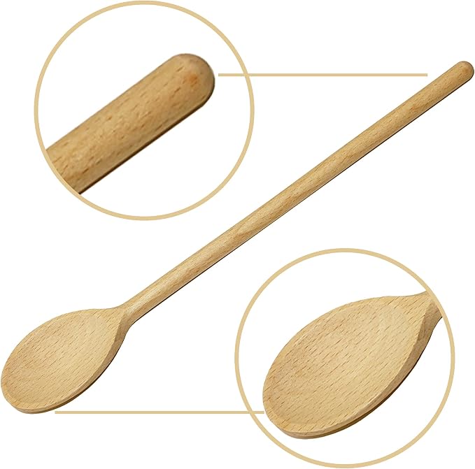 Set of 3 Wooden Spoons (10-Inch) – Natural Beechwood Mixing Spoons for Cooking, Baking & Stirring – Durable 0.45" Thick Handle & 1.9" Wide Head – Scratch-Free Utensils for Nonstick Cookware