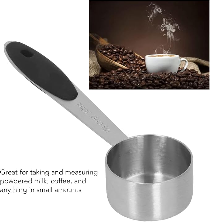 2Pcs Coffee Measuring Scoop, Stainless Steel 1/8 Cup 30ml Coffee Bean Milk Powder Tea Measuring Spoon, Home Kitchen Spoon