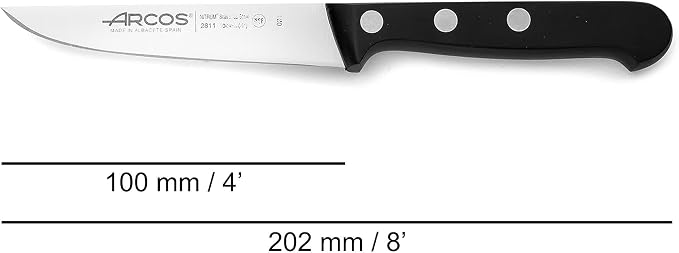 Arcos Knife Set 2 pieces - Nitrum Stainless Steel and mm blade. 363 gr. Professional Kitchen Knife for Cooking. Ergonomic Polyoxymethylene POM Handle. Series Universal. Color Black