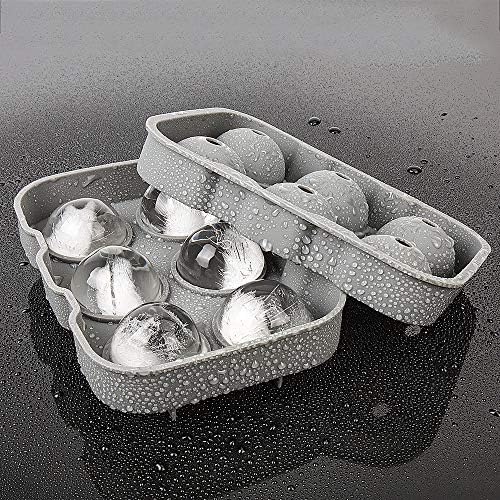 Ticent Ice Cube Trays Set of 2-Silicone Sphere Ice Ball Maker with Lid & Large Square Ice Molds for Whiskey, Cocktail & Brandy (Grey)