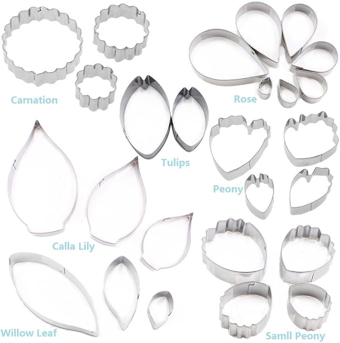 26Pcs Stainless Steel Gum Paste Flower and Leaf Cutter Set Fondant Flower Cookie Cutter Sugarcraft Making Tool for Wedding,Birthday Cake Decorating