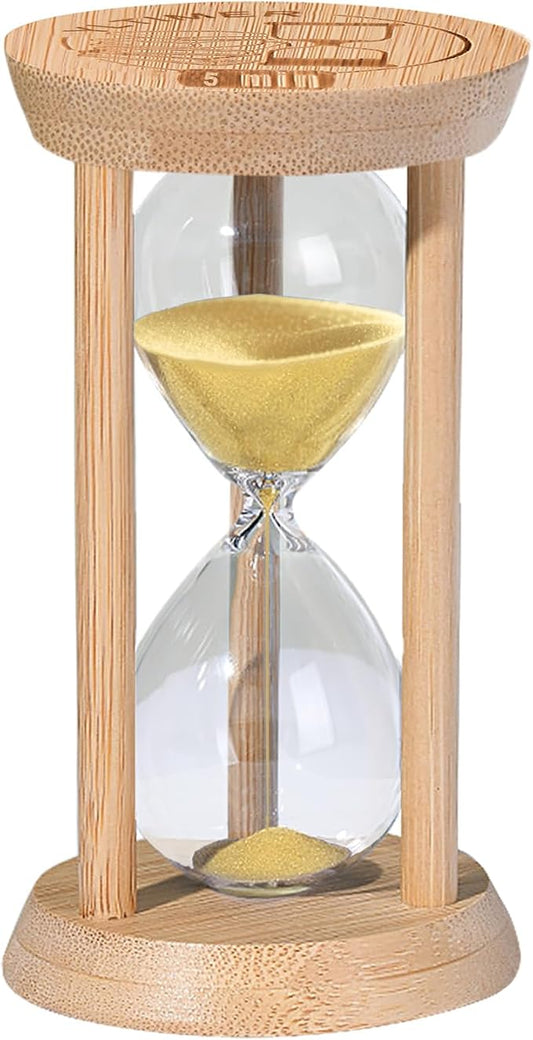 Wooden Sand Timers,5 Minute Bamboo Mini Gold Sand Hourglass for Meditation & Decor, 5 Min Small Reloj De Arena Sandglass for Kitchen, Office, Yoga, Game, Classroom