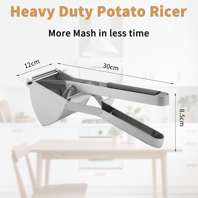 Heavy Duty Potato Ricer, Large 22oz Potato Masher, Stainless Steel Press and Mash Kitchen Gadget for Mashed Potatoes, Spaetzle Maker with Silicone Handle