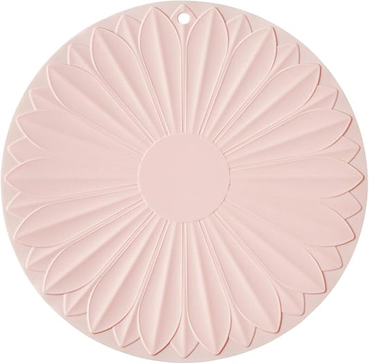 Trivet for Hot Dishes and Pots, 7 Inch Round Silicone, Pink | Food-grade silicone, heat resistant to 446F. Use as trivet, coffee mat, or placemat. Anti-slip, dishwasher safe, stackable.