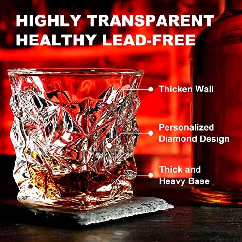 Whiskey Stones Gift Set, 2 Large Crystal Whiskey Glasses in Wood Gifts Box