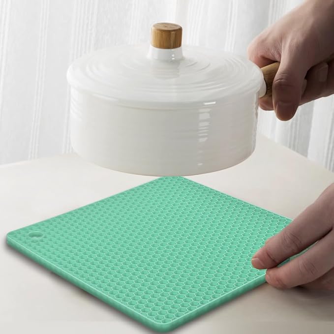 homEdge Silicone Square Trivets Mat, 6 Packs Multipurpose Non Slip Heat Resistant Pot Holder-Mint Green