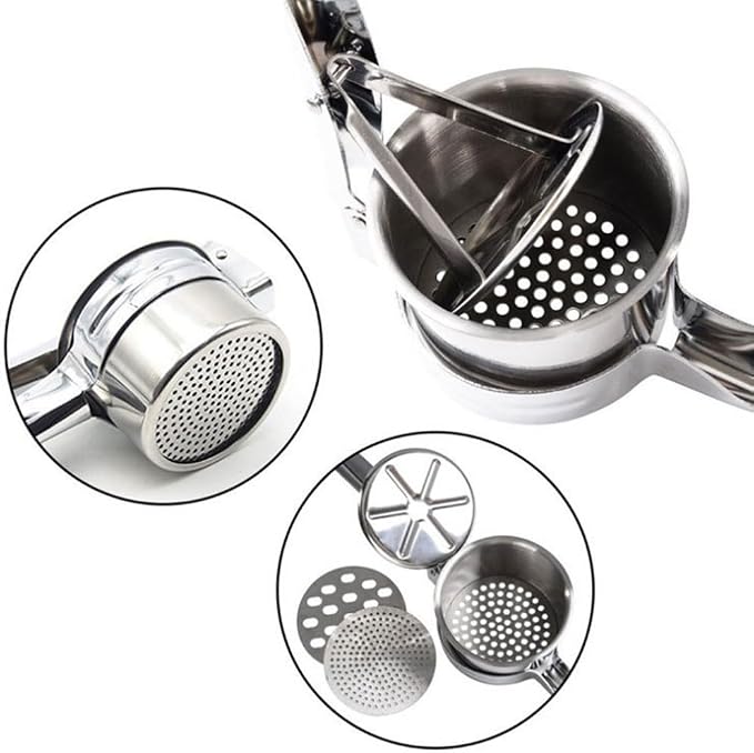 Large 14.78oz Potato Ricer, Stainless Steel Potato Masher Press with 3 Interchangeable Mesh Plates, Mashed Potatoes Masher Press Kitchen Gadget for Bab-y Food & Vegetable Puree(COLOR:Silver)