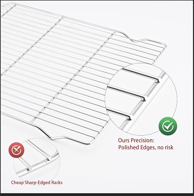 2-Pack Cooling Racks for Baking, 10x15 Inch, Heavy Duty Stainless Steel Wire Cookie Rack Fits Half Sheet Pan, Oven Safe Cooling Rack Set, Dishwasher Safe & Non-Toxic