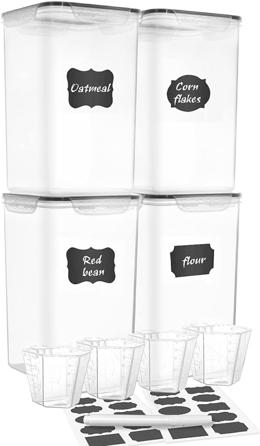 M MCIRCO Extra Large 4 Pack, 6.5L/7qt/220oz Tall Food Storage Containers | Plastic Airtight Kitchen Pantry Storage Containers for Flour, Sugar, Airtight, BPA Free, Food Grade Material