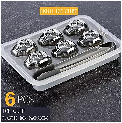 Reusable Stainless Steel Ice Cube Metal Whiskey Stones for Drinks Skull Shaped Set of 6 by i Kito