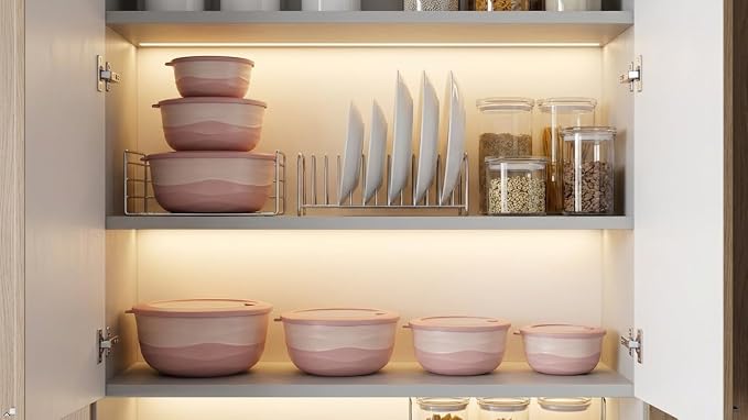 Pera Mixing Bowls with Lids, 8-Piece Airtight Leak-Proof Nesting BPA-Free Prep Bowl Set for Kitchen & Food Storage, Large 4200ml Capacity, Microwave & Dishwasher Safe(Pink)
