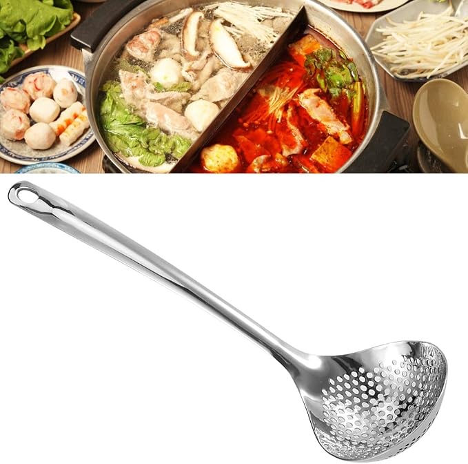 Stainless Steel Skimmer, Skimmer Slotted Spoon, Slotted Spoons, kitchen spoons for cooking, Strainer Ladle with Long Handle For Draining & Frying