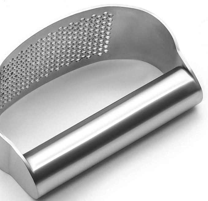 Kitchen Garlic Press Mincer, Stainless Steel Crusher Easy Squeeze Manual Honeycomb Peeler Set with Handy Clean Brush and Roller Peeler