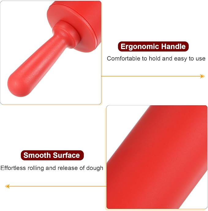 HARFINGTON Silicone Rolling Pins for Baking 12 Inch Non Stick Rolling Pin Small Roller Playdough Rolling Pins for Dough Pizza Pastry Fondant Kitchen, Red & Orange