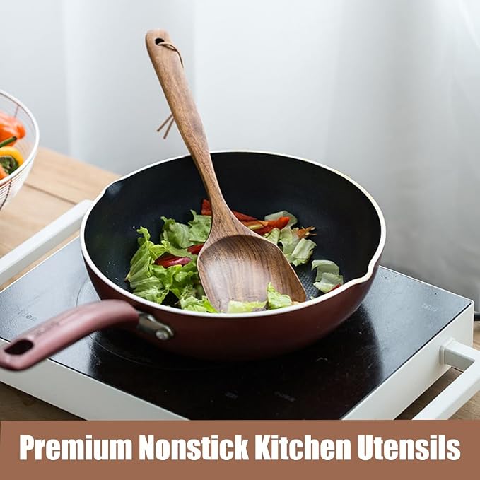 Wooden Spoons for Cooking,4 Pcs Natural Teak Wooden Utensil Set for Cooking,Premium Nonstick Kitchen Utensils, Durable Eco-Friendly Wooden Cooking Tools