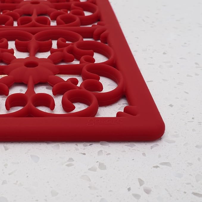 GASARÉ, Extra Large, Thick, Silicone Trivet for Hot Dishes, Pots, and Pans, Heat Resistant Mat for Countertop, Hot Pad for Kitchen, Easy to Clean, 21 x 12 x 3/8 Inches, Red