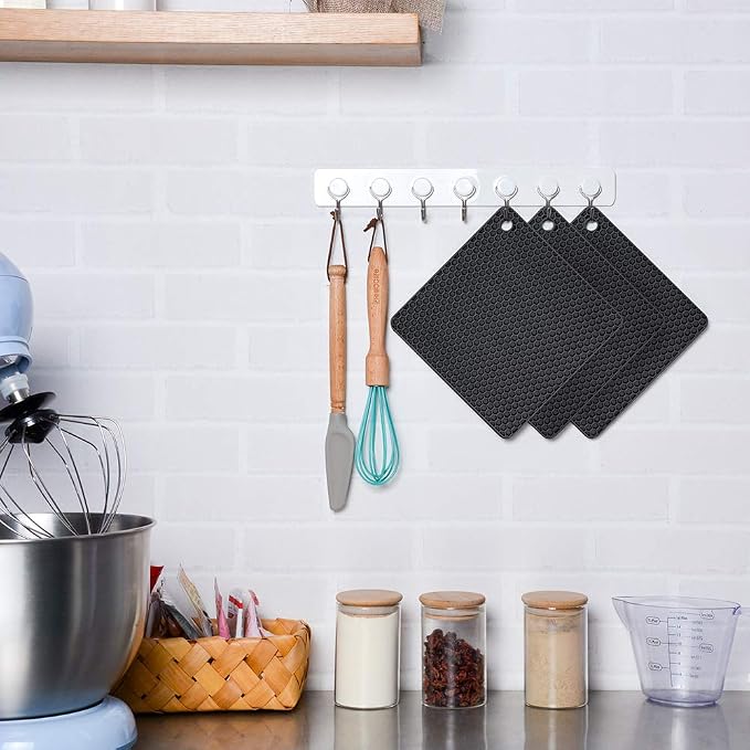 Silicone Trivets Mats for Hot Dishes - Hot Pads for Kitchen Countertop Non Slip Coasters Heat Resistant Mats 4 Pack (Black)