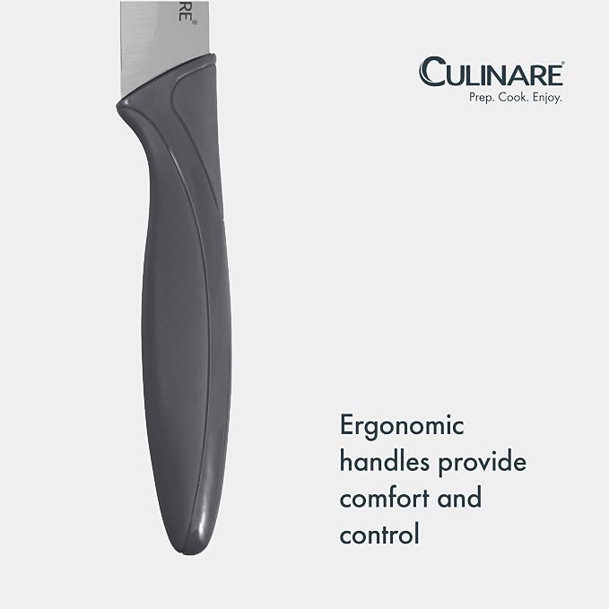 CULINARE 2 Piece Knife Set, Grey, Stainless Steel, 9cm Ultra Sharp Blades, 2 x Kitchen Knives with Protection Covers, Smooth Cutting/Firm Grip/Non-Slip Handle, Dishwasher Safe
