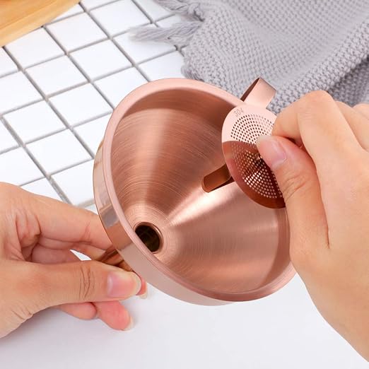 Buyer Star 2PCS Funnel with Detachable Filter,18/8（304） Stainless Steel, Food Grade Metal Kitchen Funnels (Rose Gold)