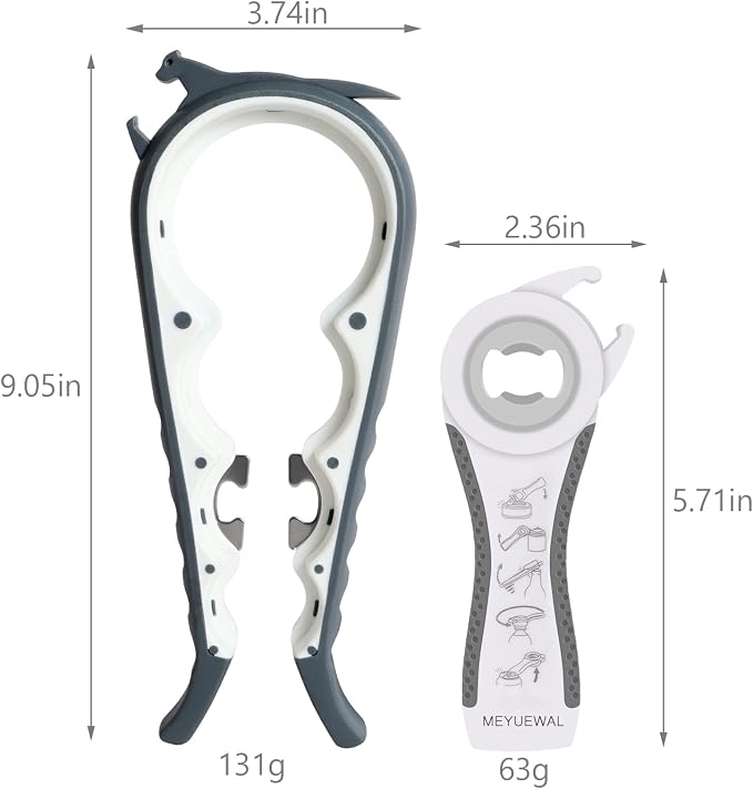 Latest Jar Opener Bottle Opener for Weak Hands, 6 in 1 Multi Function Can Opener Bottle Opener Kit with Silicone Handle Easy to Use for Children, Elderly and Arthritis Sufferers(JAR-White3.0)
