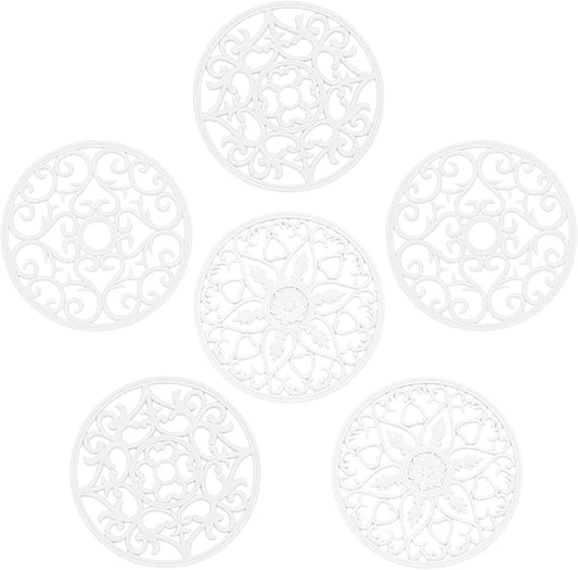 Tirvets for Hot Dishes, Silicone Trivet Hot Pads for Kitchen, Silicone Trivets for Hot Pots and Pans, Trivets for Quartz Countertops, White Kitchen Silicon Trivet Mat for Tabletops Set of 6